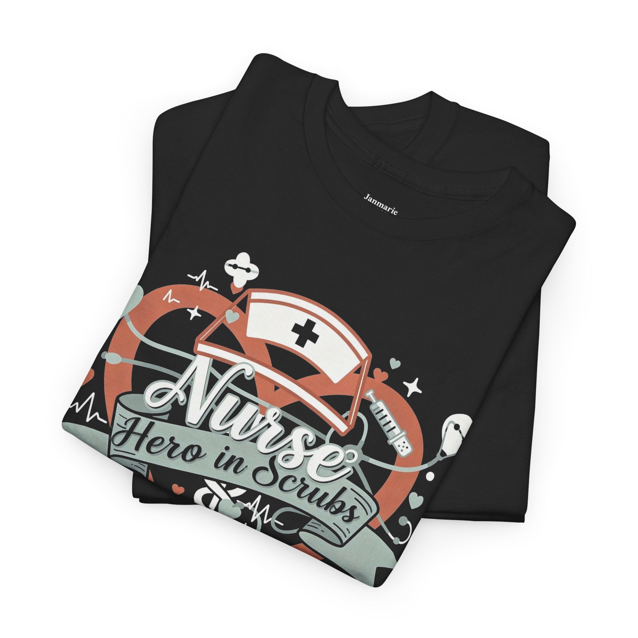 Nurse Hero in Scrubs T-Shirt | Heart Caduceus Nursing Design