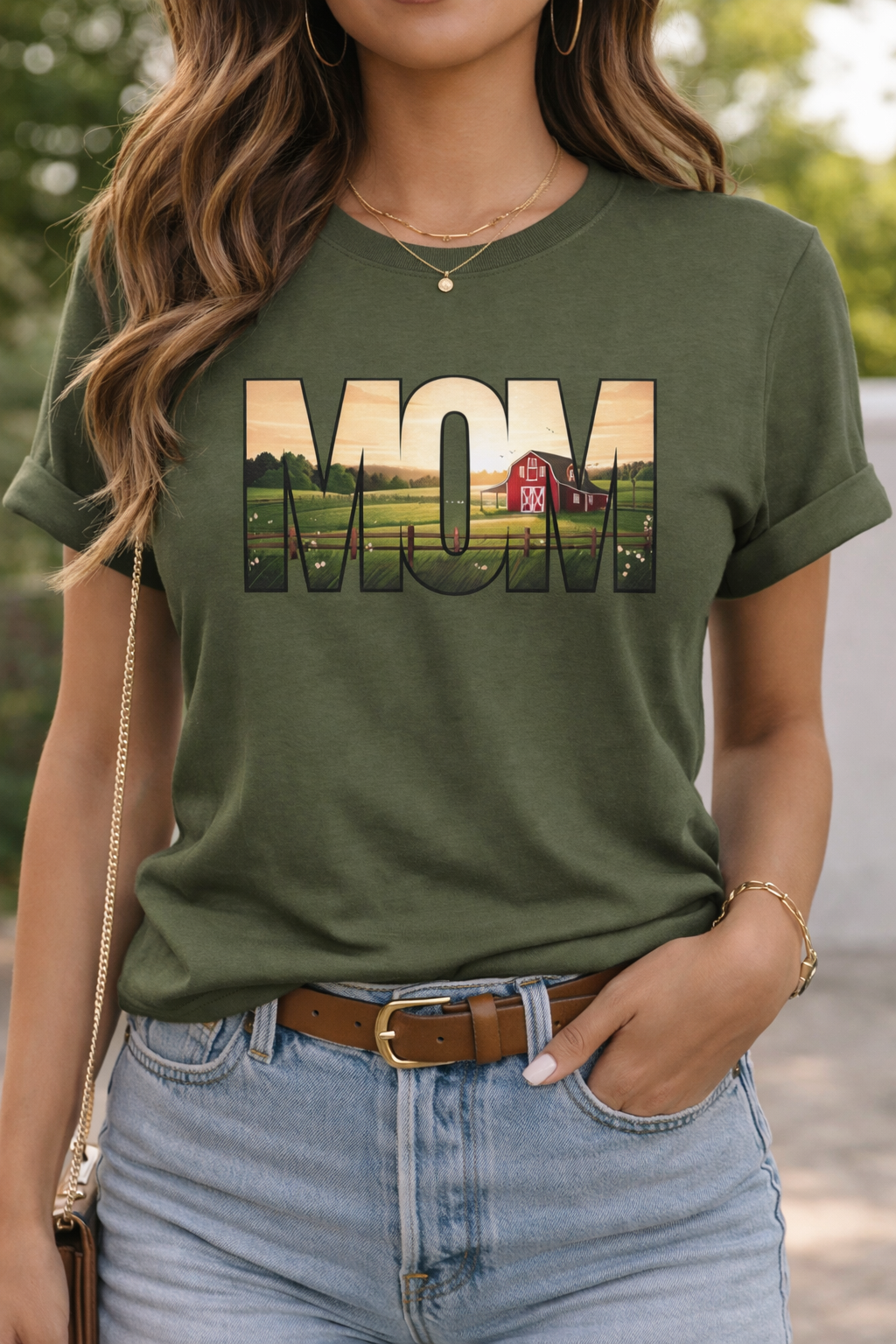MOM landscape silhouette Tee | Mom typography shirt, sunset farmhouse design Gift for Mom