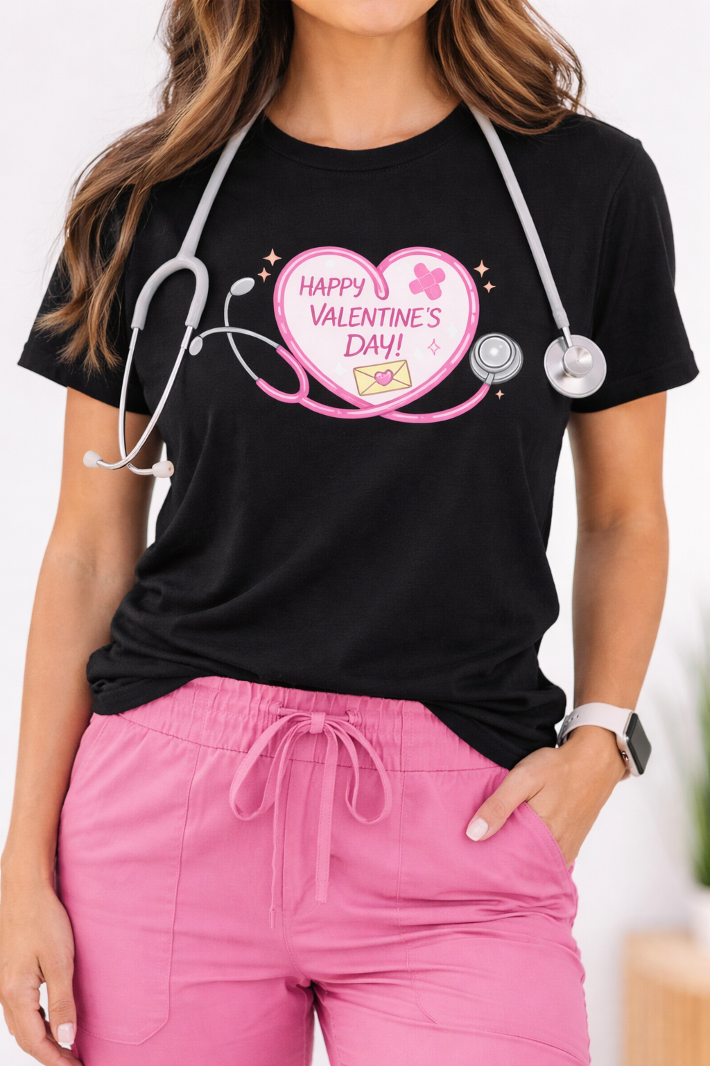 Happy Valentine's Day Heart Stethoscope T-Shirt | Nurse Valentine Tee