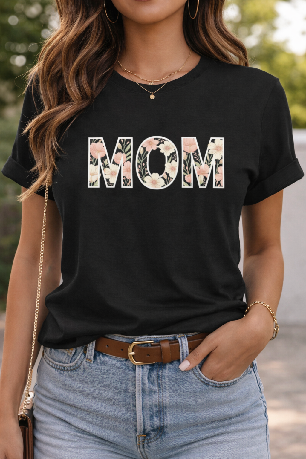 Floral MOM T-Shirt | Mom Typography Tee, Mother's Day Floral Lettering