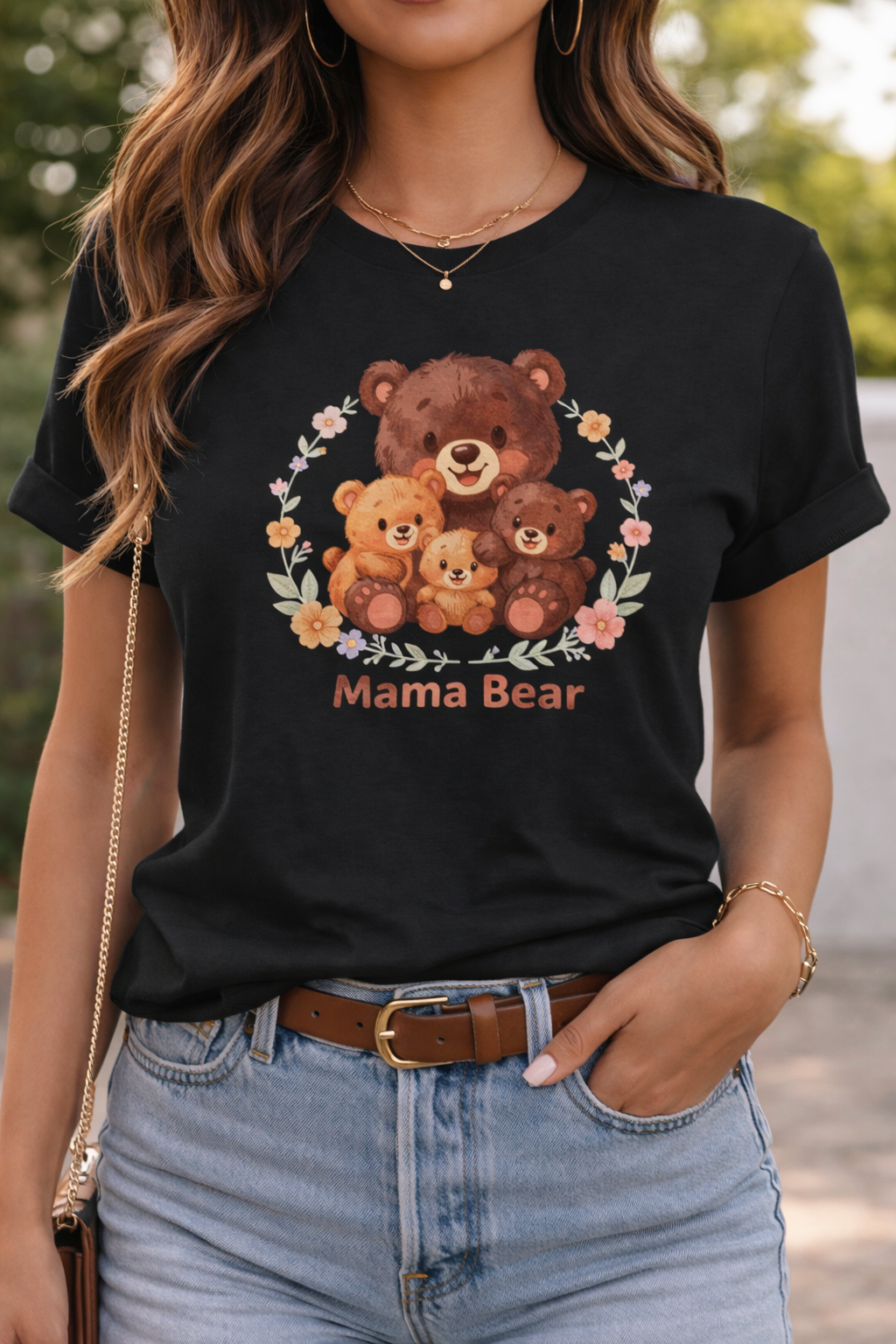 Mama Bear Family Bears T-Shirt | Floral Wreath, Cute Cubs