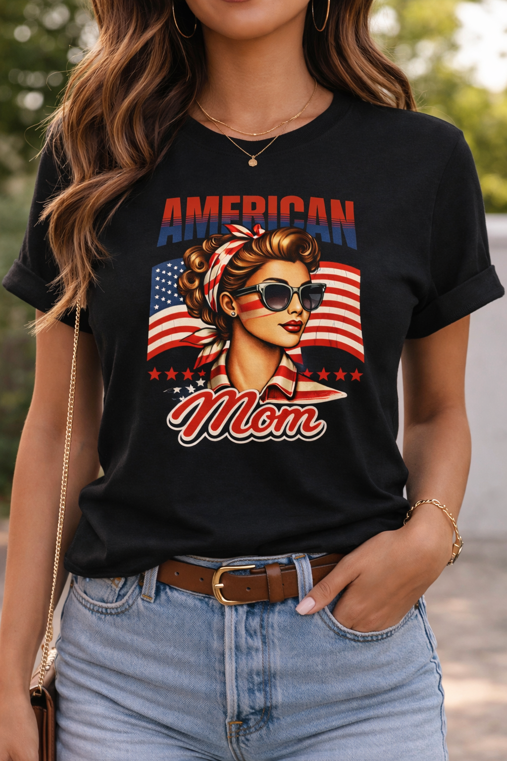 American Mom T-Shirt | Retro Patriotic Mom Tee