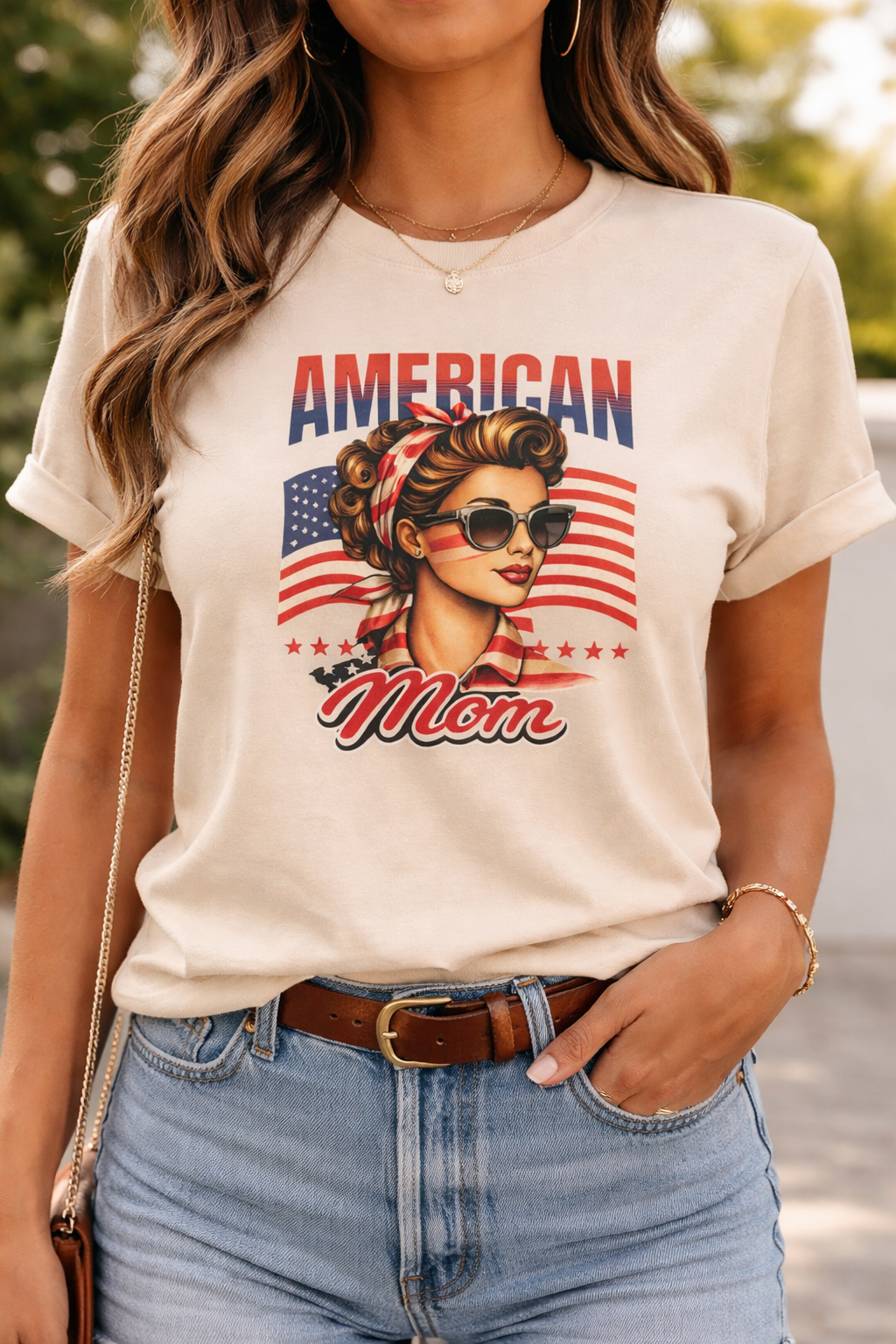 American Mom T-Shirt | Retro Patriotic Mom Tee