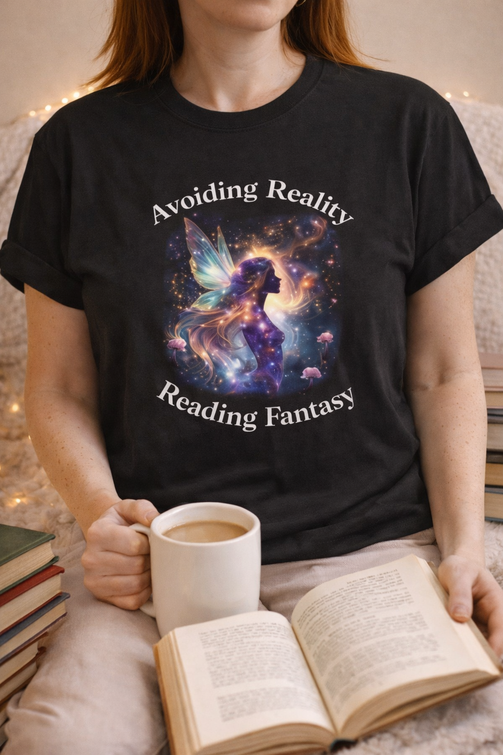 Magic Galaxy Fairy Avoiding Reality Reading Fantasy T-Shirt | Book Lovers