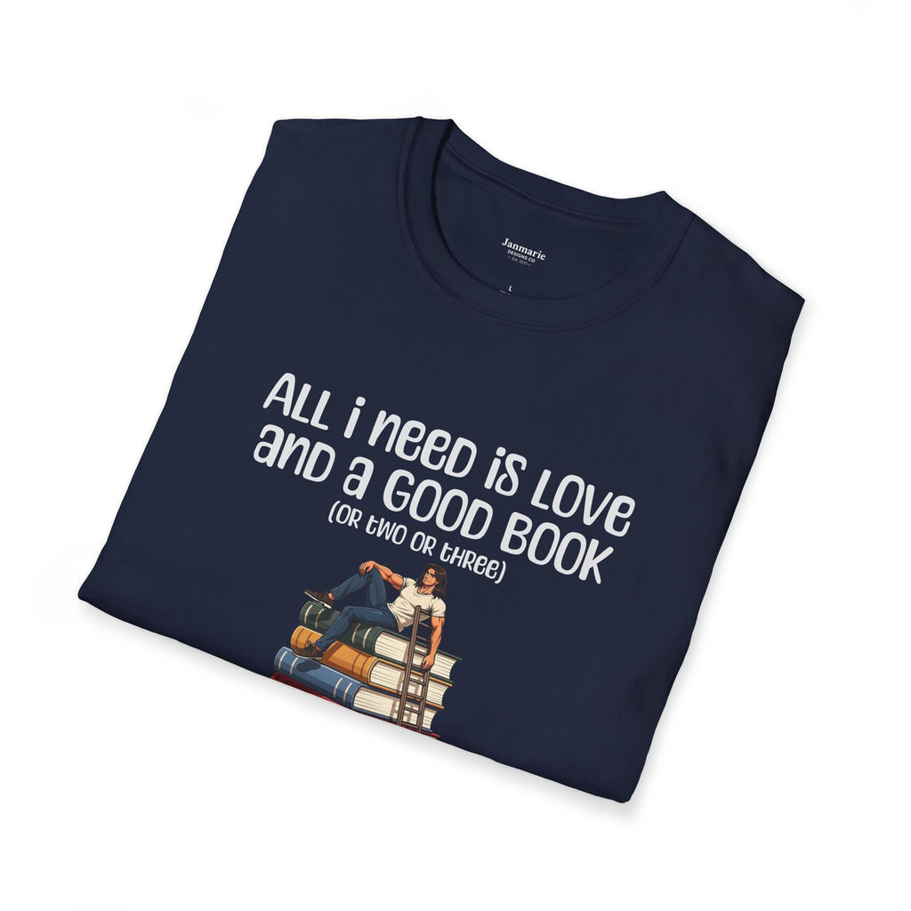 Stack of Books with Reader T-Shirt | Book Lover Reading Tee
