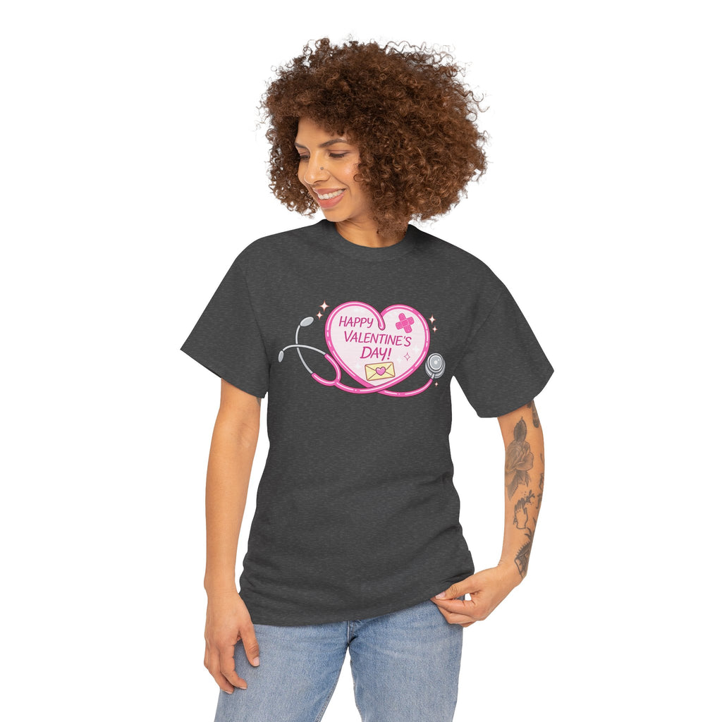 Happy Valentine's Day Heart Stethoscope T-Shirt | Nurse Valentine Tee