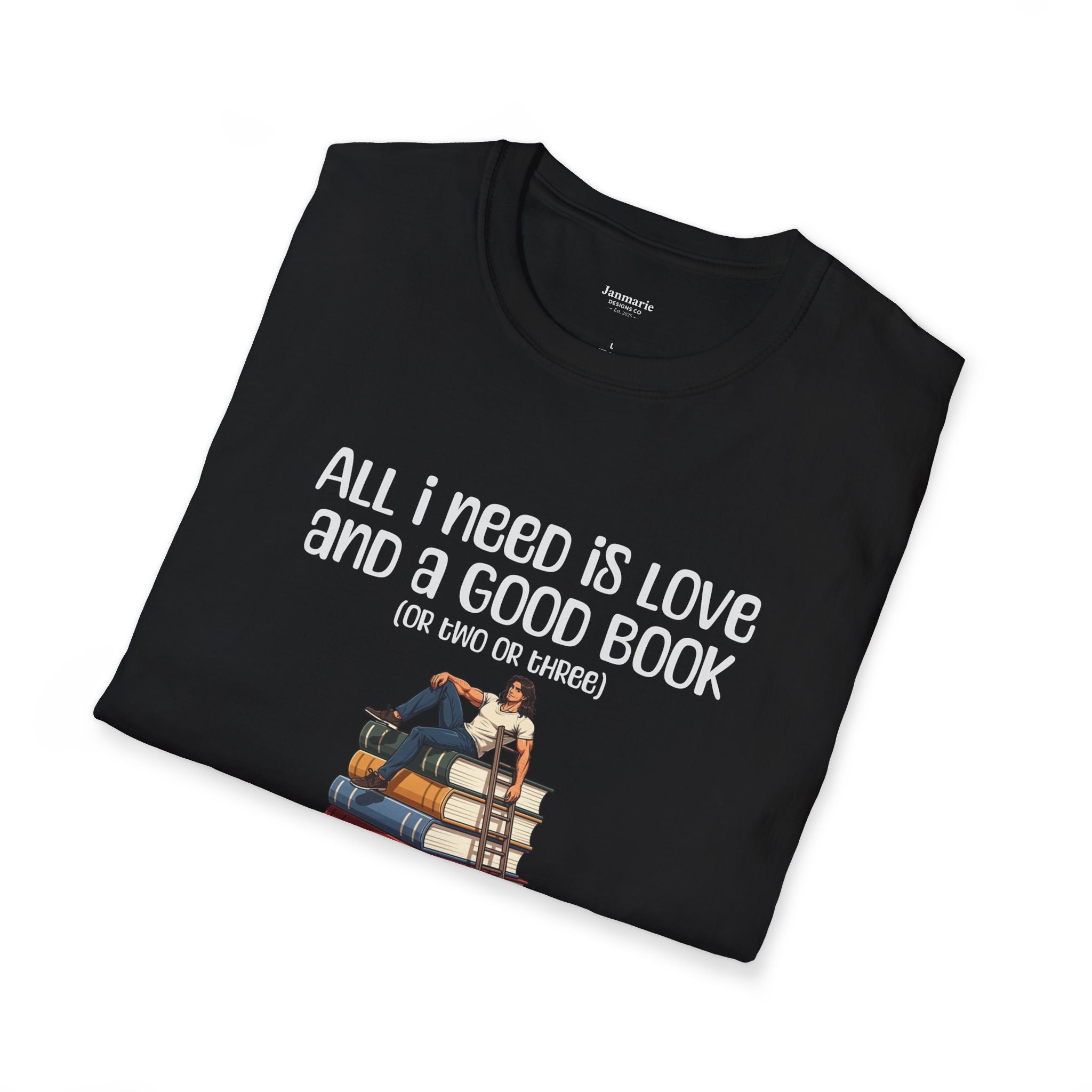 Stack of Books with Reader T-Shirt | Book Lover Reading Tee