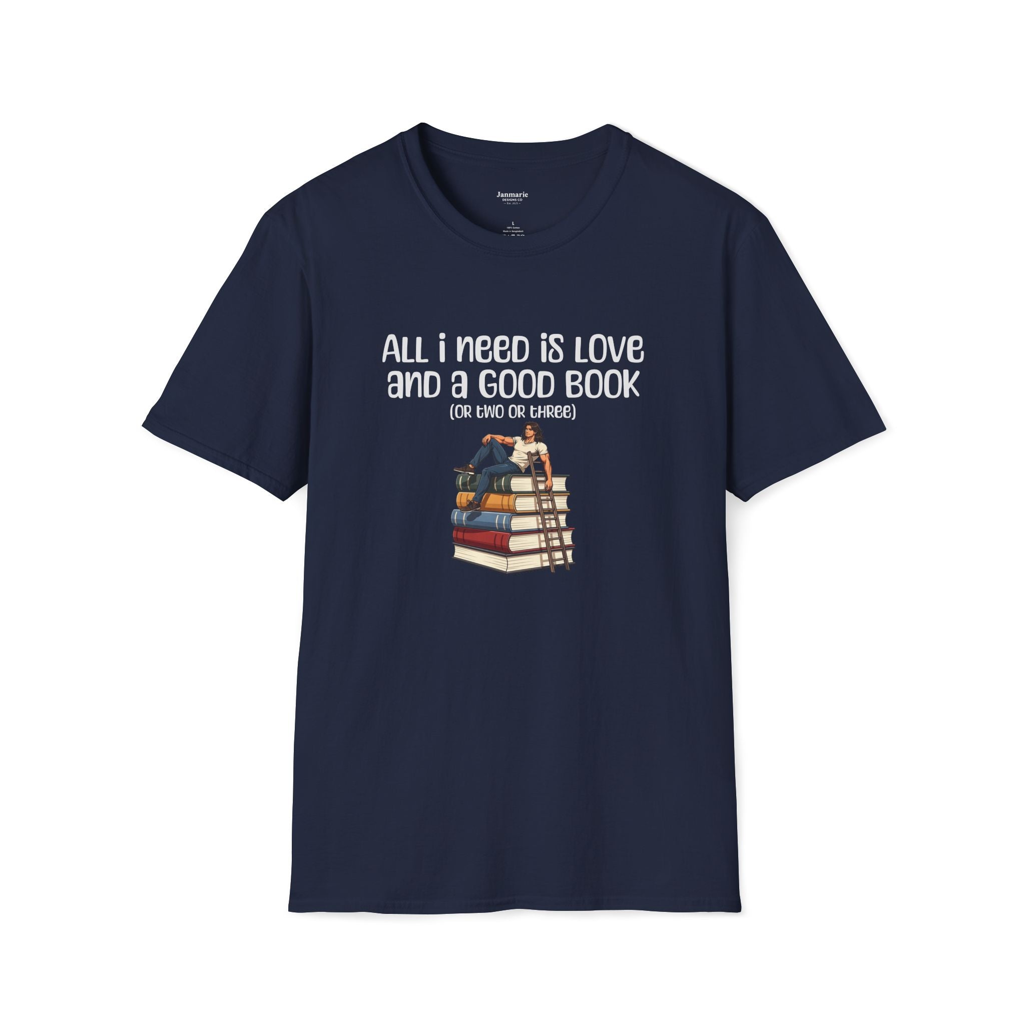 Stack of Books with Reader T-Shirt | Book Lover Reading Tee